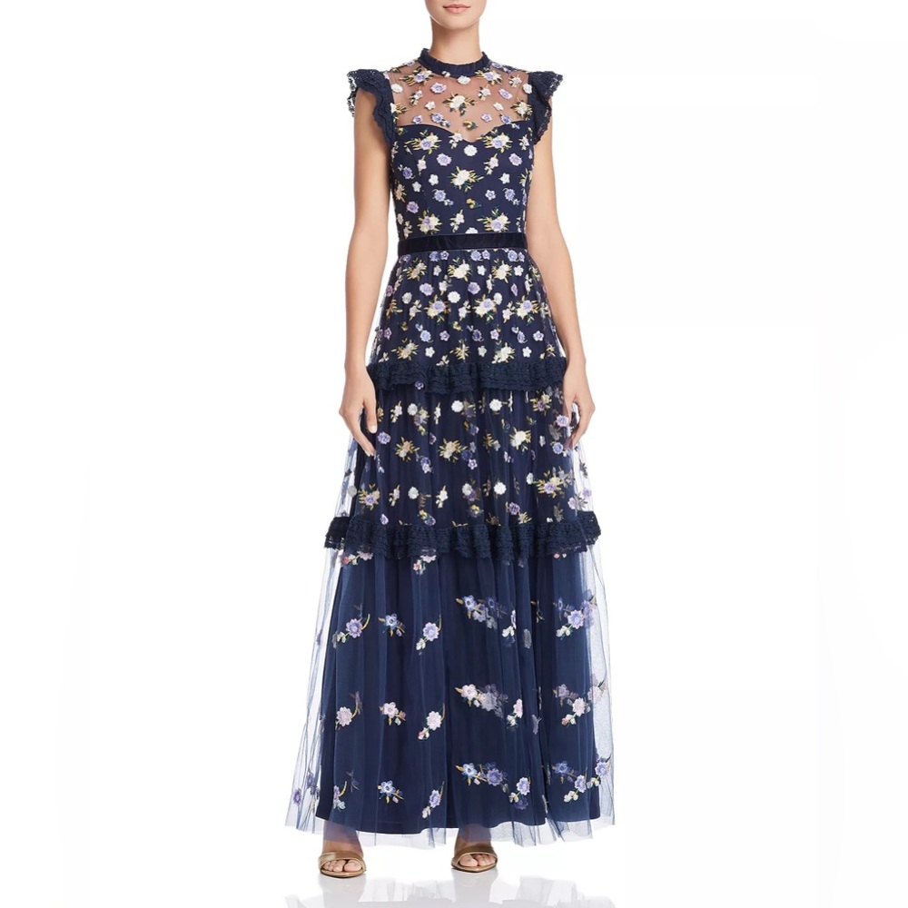 NWT Happily Grey x AQUA Embroidered Maxi Dress Floral Size S Prom Dress & Gown - Picture 4 of 9